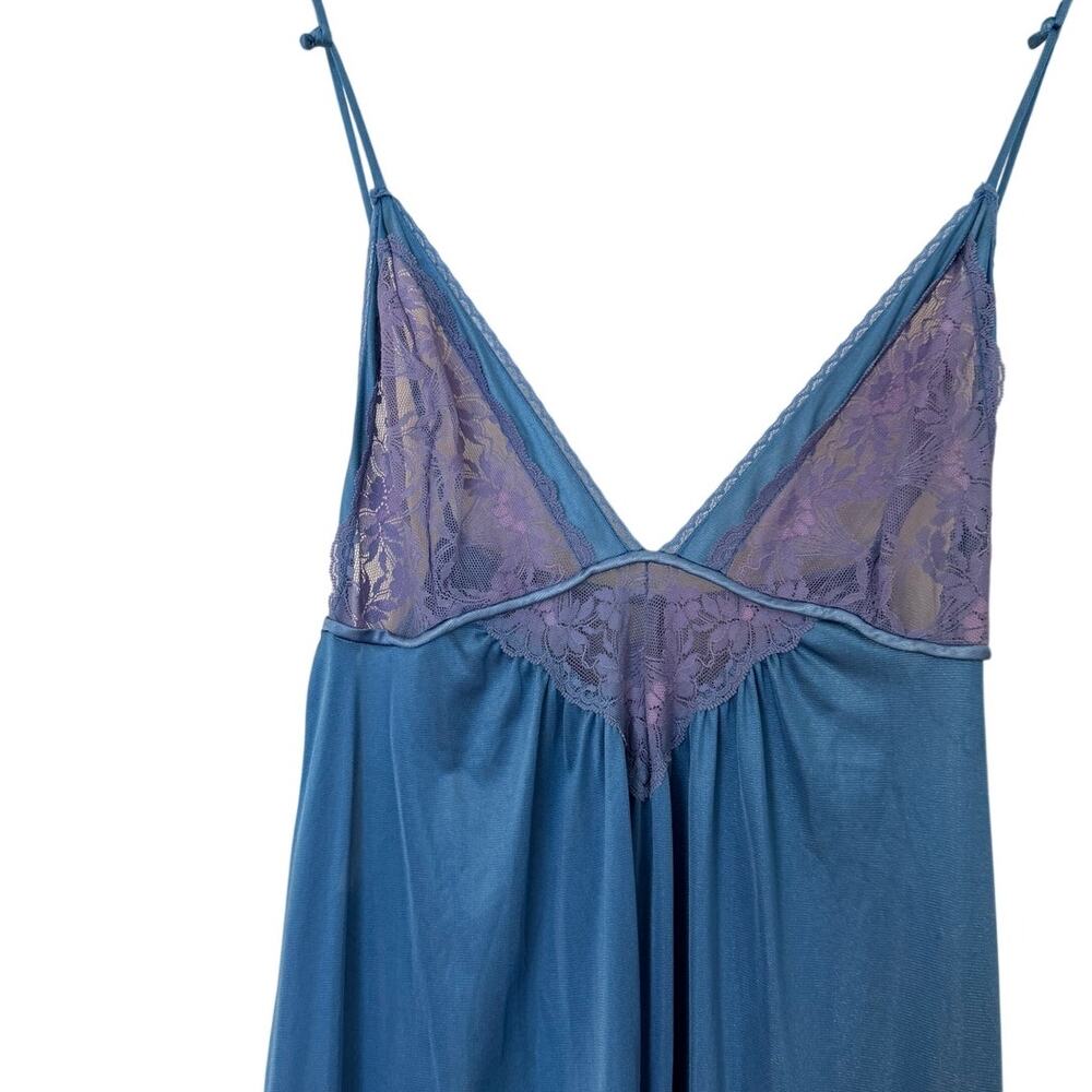 Vintage 80s Texsheen Blue Lace Maxi Nightgown Slip Dress - Picture 2 of 8